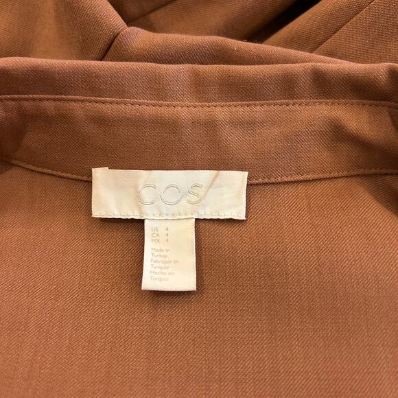 COS Wool Blend A-Line Shirt Dress Rust Brown High-Low Hem Long Sleeve Minimalist - Picture 15 of 16